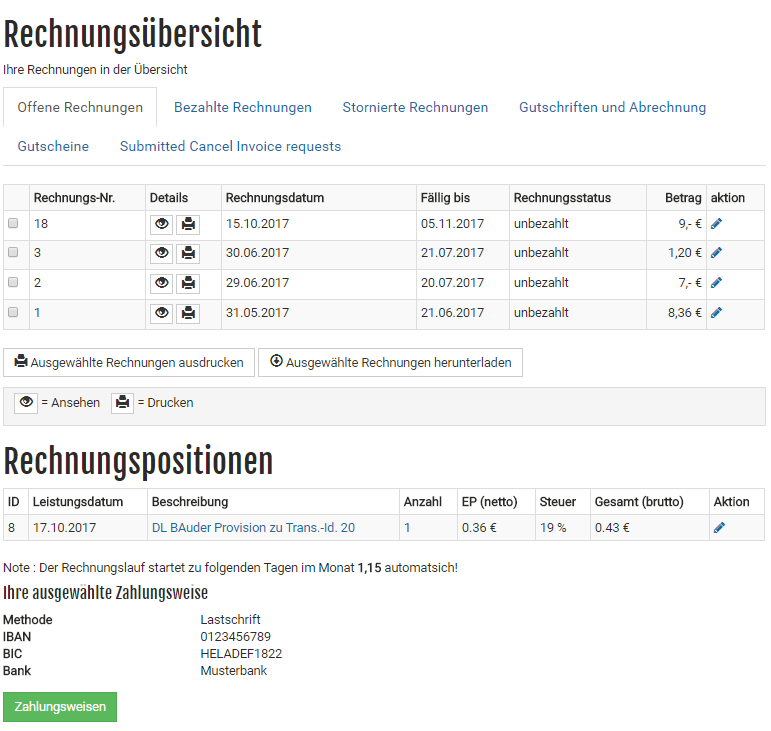 Stornieren von Rechnungen