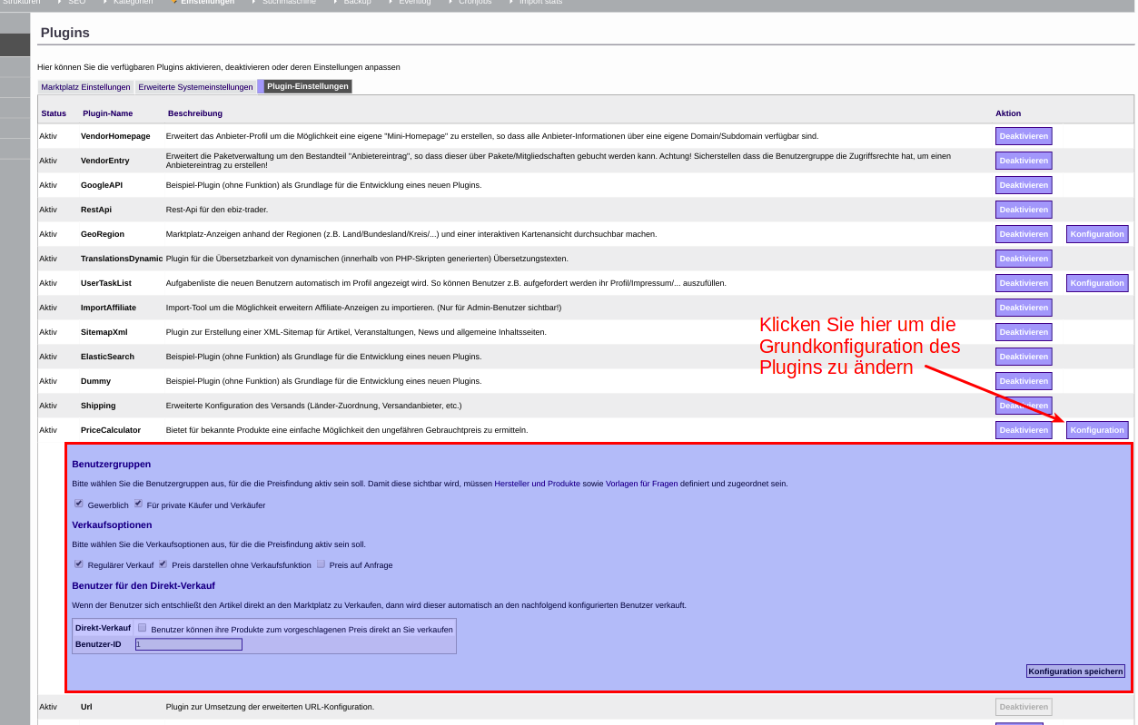 Grundkonfiguration des Preisfindungs-Plugins