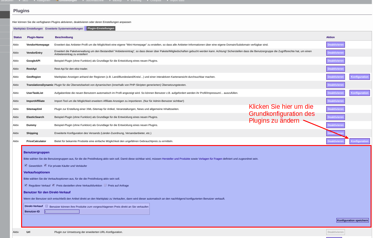 Grundkonfiguration des Preisfindungs-Plugins Grundkonfiguration des Preisfindungs-Plugins