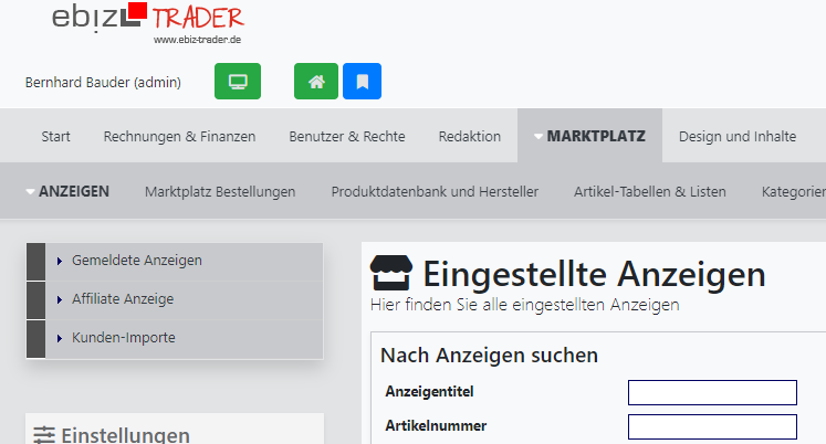 Der Admin-Bereich des ebiz-traders erhält neben neuen Funktionen auch einen komplett neuen Anstrich.